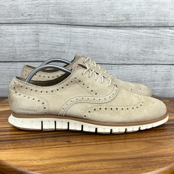 Cole Haan ZEROGRAND Wingtip Oxford Warm Stucco Beige Suede C35432 Mens Size 10.5 - Picture 4 of 12